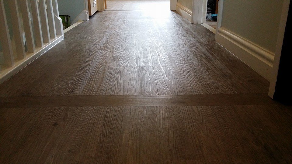 woodgrain vinyl floor on a landing